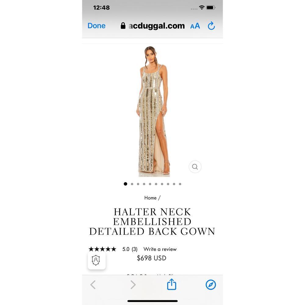 Mac Duggal Bead-Embellished Detail Halter Neck Gown Gold/ Silver Size 14 NWT - Picture 4 of 12